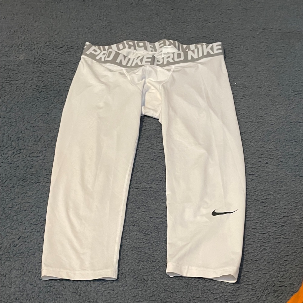 Nike White Capri Leggings with Gray Waistband